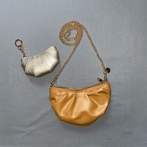 2 Croissant Shaped Small Bags TARGET Gold Mini Clip Pouch Tan/Camel Crossbody